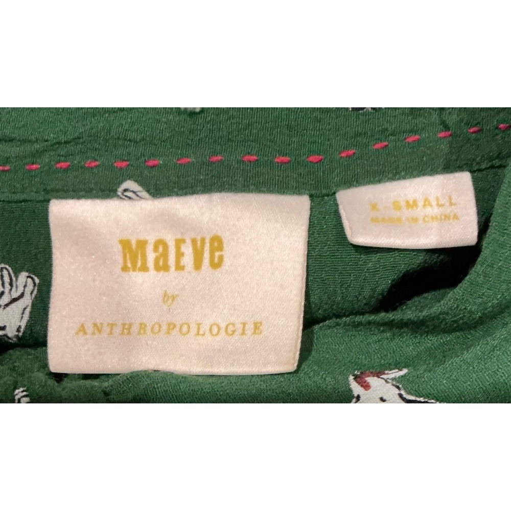 Anthropologie Adagio Dog Ruffle Blouse Green Short Sleeve XS Novelty Print - Picture 5 of 6